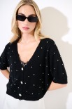 CARDIGAN MEZZA MANICA STRASS NERO