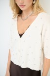 CARDIGAN MEZZA MANICA STRASS BURRO
