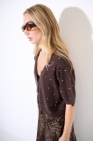 CARDIGAN MEZZA MANICA STRASS MORO