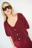 CARDIGAN MEZZA MANICA STRASS VINO