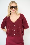 CARDIGAN MEZZA MANICA STRASS VINO