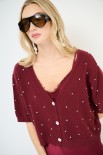 CARDIGAN MEZZA MANICA STRASS VINO