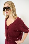 CARDIGAN MEZZA MANICA STRASS VINO