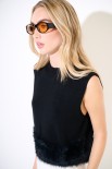 GILET CROP FONDO PELLICCIA NERO