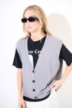 GILET CROP SCOLLO V GRIGIO