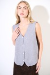 GILET SCOLLO V BOTTONI GIOIELLO GRIGIO