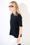 MAGLIA MEZZA MANICA CON PROFILI PELLICCIA NERO