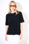 MAGLIA MEZZA MANICA CON PROFILI PELLICCIA NERO