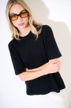 MAGLIA MEZZA MANICA CON PROFILI PELLICCIA NERO
