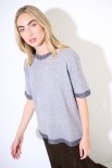 MAGLIA MEZZA MANICA CON PROFILI PELLICCIA GRIGIO