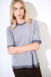 MAGLIA MEZZA MANICA CON PROFILI PELLICCIA GRIGIO