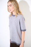 MAGLIA MEZZA MANICA CON PROFILI PELLICCIA GRIGIO