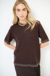 MAGLIA MEZZA MANICA CON PROFILI PELLICCIA MORO