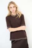 MAGLIA MEZZA MANICA CON PROFILI PELLICCIA MORO