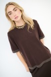 MAGLIA MEZZA MANICA CON PROFILI PELLICCIA MORO