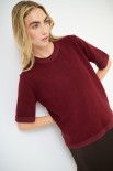 MAGLIA MEZZA MANICA CON PROFILI PELLICCIA VINO