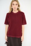 MAGLIA MEZZA MANICA CON PROFILI PELLICCIA VINO