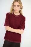 MAGLIA MEZZA MANICA CON PROFILI PELLICCIA VINO