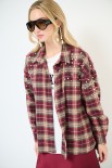 CAMICIA OVER QUADRO CON CASTONI BORDEAUX