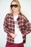 CAMICIA OVER QUADRO CON CASTONI BORDEAUX