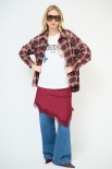 CAMICIA OVER QUADRO CON CASTONI BORDEAUX