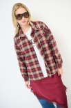 CAMICIA OVER QUADRO CON CASTONI BORDEAUX