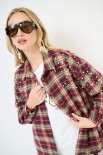 CAMICIA OVER QUADRO CON CASTONI BORDEAUX