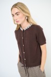 CARDIGAN MEZZA MANICA COLLO GIOIELLO MORO