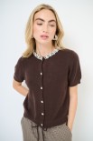 CARDIGAN MEZZA MANICA COLLO GIOIELLO MORO