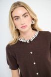 CARDIGAN MEZZA MANICA COLLO GIOIELLO MORO