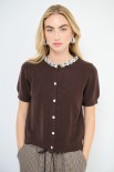 CARDIGAN MEZZA MANICA COLLO GIOIELLO MORO