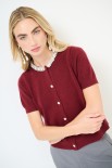 CARDIGAN MEZZA MANICA COLLO GIOIELLO VINO