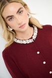 CARDIGAN BOTTONI E COLLO GIOIELLO VINO