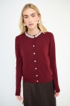 CARDIGAN BOTTONI E COLLO GIOIELLO VINO