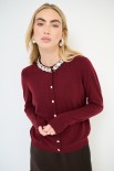 CARDIGAN BOTTONI E COLLO GIOIELLO VINO