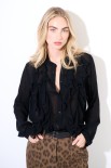 CAMICIA GARZA VISCOSA LANA CON ROUCHES NERO