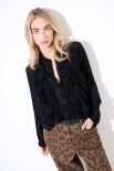 CAMICIA GARZA VISCOSA LANA CON ROUCHES NERO