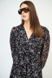 ABITO MIDI CON BALZA E BOTTONI SCOLLO STAMPA NERO