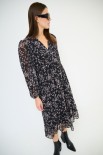 ABITO MIDI CON BALZA E BOTTONI SCOLLO STAMPA NERO