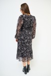 ABITO MIDI CON BALZA E BOTTONI SCOLLO STAMPA NERO