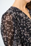 ABITO MIDI CON BALZA E BOTTONI SCOLLO STAMPA NERO