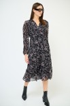 ABITO MIDI CON BALZA E BOTTONI SCOLLO STAMPA NERO