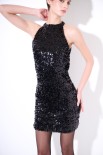 ABITO SCOLLO AMERICANA PAILLETTES GOCCIA NERO
