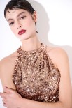 ABITO SCOLLO AMERICANA PAILLETTES GOCCIA BRONZO