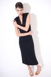 ABITO MIDI SMANICATO CON SPALLINI + COLLANA NERO
