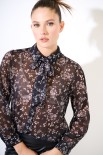 CAMICIA BASIC CON FIOCCO COLLO STAMPA NERO