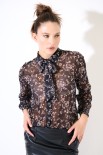 CAMICIA BASIC CON FIOCCO COLLO STAMPA NERO