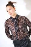 CAMICIA BASIC CON FIOCCO COLLO STAMPA NERO