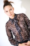 CAMICIA BASIC CON FIOCCO COLLO STAMPA NERO