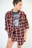 CAMICIA OVER TAGLIO VIVO CHECK BORDEAUX
